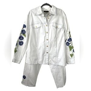 Bob Mackie Wearable Art Morning Glory Embroidered Jeans Jacket Pants Set Size 1X